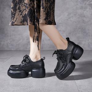 Grunge Fashion Leather Tied Platform Shoes