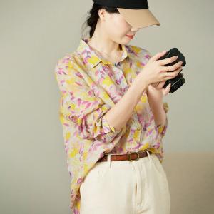 Pink and Yellow Printed Oversized Ramie Shirt