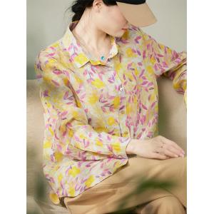 Pink and Yellow Printed Oversized Ramie Shirt