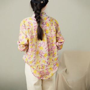 Pink and Yellow Printed Oversized Ramie Shirt