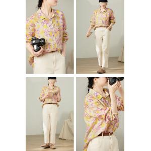 Pink and Yellow Printed Oversized Ramie Shirt