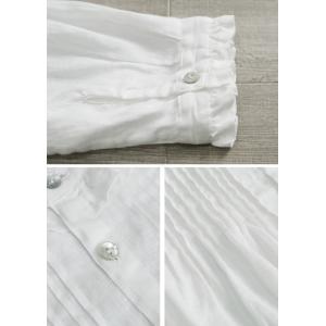 Ruffle Collar Pleated Linen White Peasant Blouse