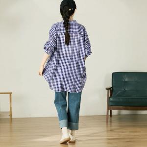 Mid-Calf Classic Blue Plaid BF Shirt