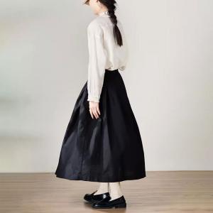 Easy Match Cotton Linen Black Maxi Skirt