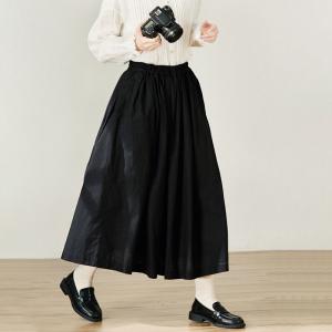 Easy Match Cotton Linen Black Maxi Skirt