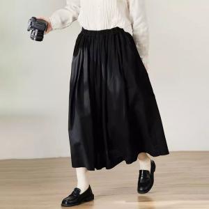 Easy Match Cotton Linen Black Maxi Skirt