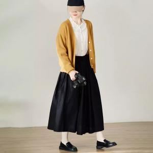 Easy Match Cotton Linen Black Maxi Skirt
