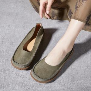 Round Toe Leather Slip-On Gardening Flats