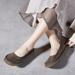 Round Toe Leather Slip-On Gardening Flats