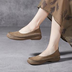 Round Toe Leather Slip-On Gardening Flats