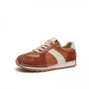 Color Blocks Cowhide Leather Tied Sports Trainers