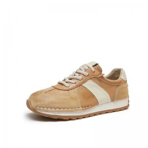 Color Blocks Cowhide Leather Tied Sports Trainers