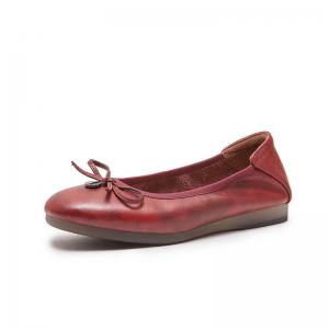 Bowknot Round Toe Cowhide Granny Flats