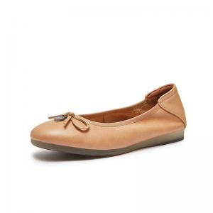 Bowknot Round Toe Cowhide Granny Flats