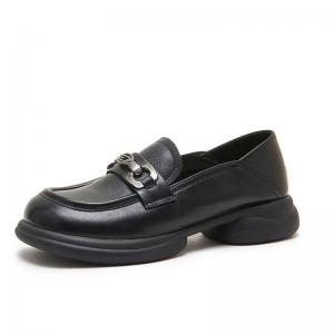 Metallic Embellishment Cowhide Chunky Loafers