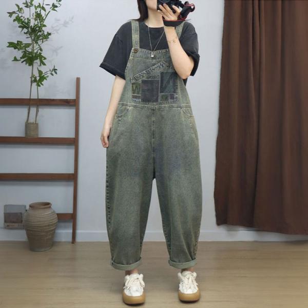 Letter Patched Pocket Baggy Bib Overalls