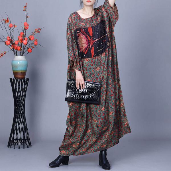 Bat Sleeves Printed Patchwork Winery Caftan