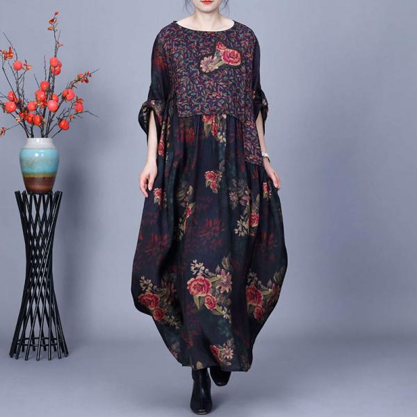 Rose Patchwork Black Modest Winery Dress