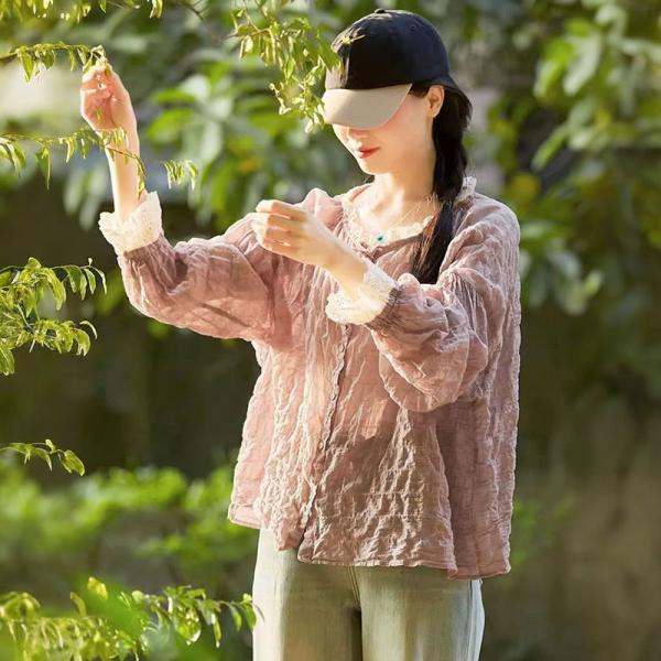 Lace Collar Spring Cotton Peasant Blouse