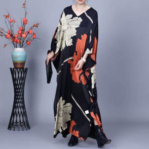 Big Flowers Printed V-Neck Maxi Flowing Dress