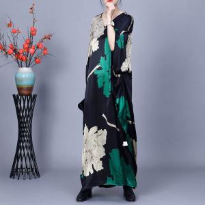 Big Flowers Printed V-Neck Maxi Flowing Dress