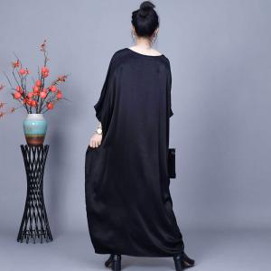 Rose Printed Glittering Black Plus Size Modest Dress