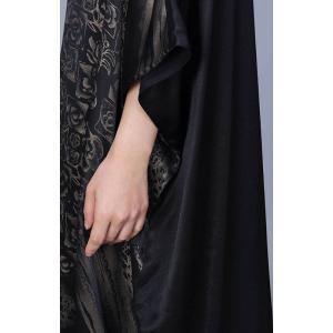 Rose Printed Glittering Black Plus Size Modest Dress
