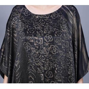 Rose Printed Glittering Black Plus Size Modest Dress