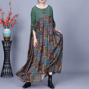 Colorful Dotted Chinese Pankou Green Elegant Dress