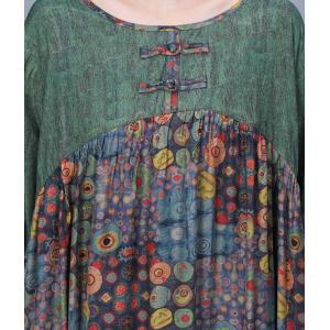 Colorful Dotted Chinese Pankou Green Elegant Dress