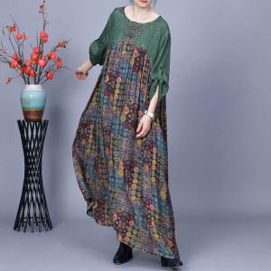 Colorful Dotted Chinese Pankou Green Elegant Dress