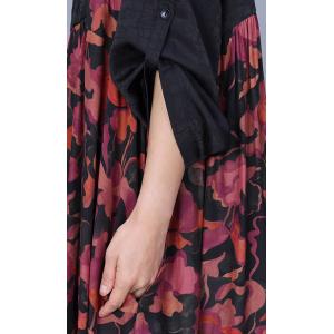 Red Flowers Dotted Patchwork Silky Winery Dress