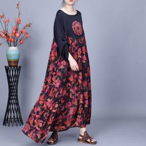 Red Flowers Dotted Patchwork Silky Winery Dress