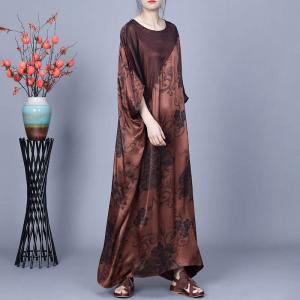 Bat Sleeves Silk Peony Printed Brunch Dress