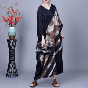 White Flowers Patchwork Black Plus Size Muslim Dress