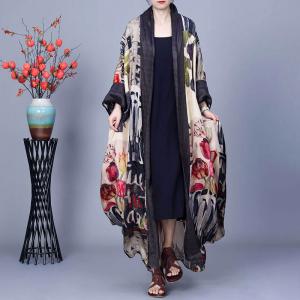 Colorful Flowers Plus Size Maxi Silk Cardigan