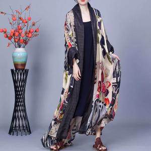 Colorful Flowers Plus Size Maxi Silk Cardigan