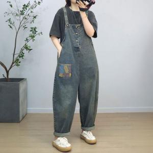 Colorful Pockets Loose Gardening Overalls for Women