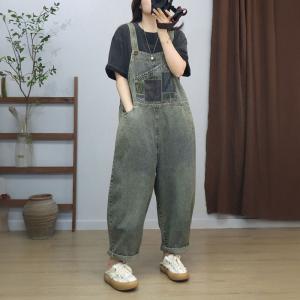 Letter Patched Pocket Baggy Bib Overalls