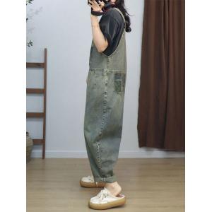 Letter Patched Pocket Baggy Bib Overalls