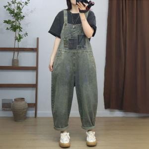 Letter Patched Pocket Baggy Bib Overalls