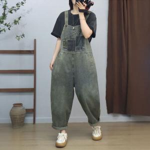 Letter Patched Pocket Baggy Bib Overalls