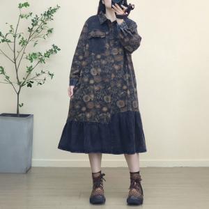 Rose Printed Black Hem Polo Flowing Jean Dress