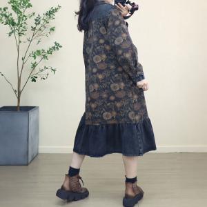 Rose Printed Black Hem Polo Flowing Jean Dress