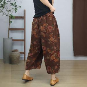 Patchwork Ornament Corduroy Ankle Wide Leg Pants