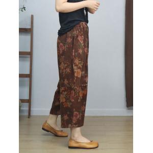 Patchwork Ornament Corduroy Ankle Wide Leg Pants