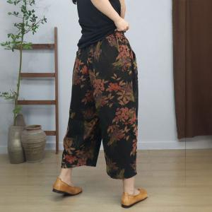 Patchwork Ornament Corduroy Ankle Wide Leg Pants