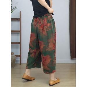 Patchwork Ornament Corduroy Ankle Wide Leg Pants