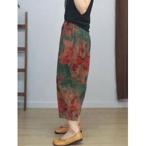 Patchwork Ornament Corduroy Ankle Wide Leg Pants