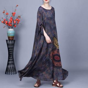 Big Flowers Patchwork Silk Maxi Loose Dress